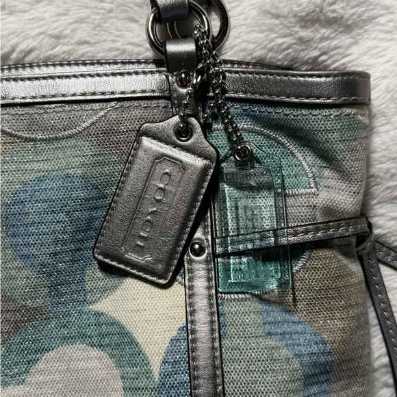 NWT Coach Audrey Metallic Blue/Green Multi-Color Circle Tote Shoulder- - Picture 5 of 7